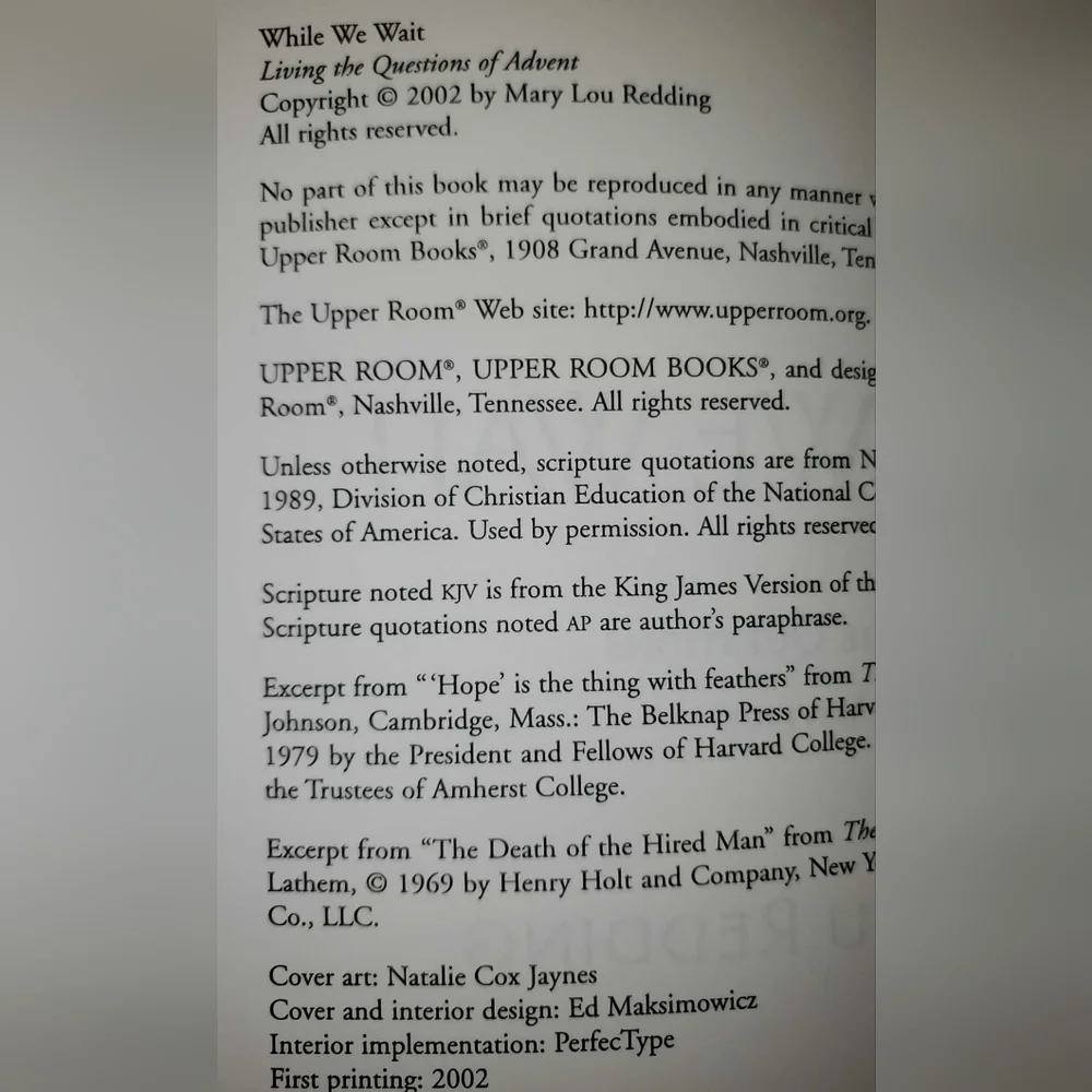 2002 Upper Room Book Explaining Advent by Mary Lou Redding